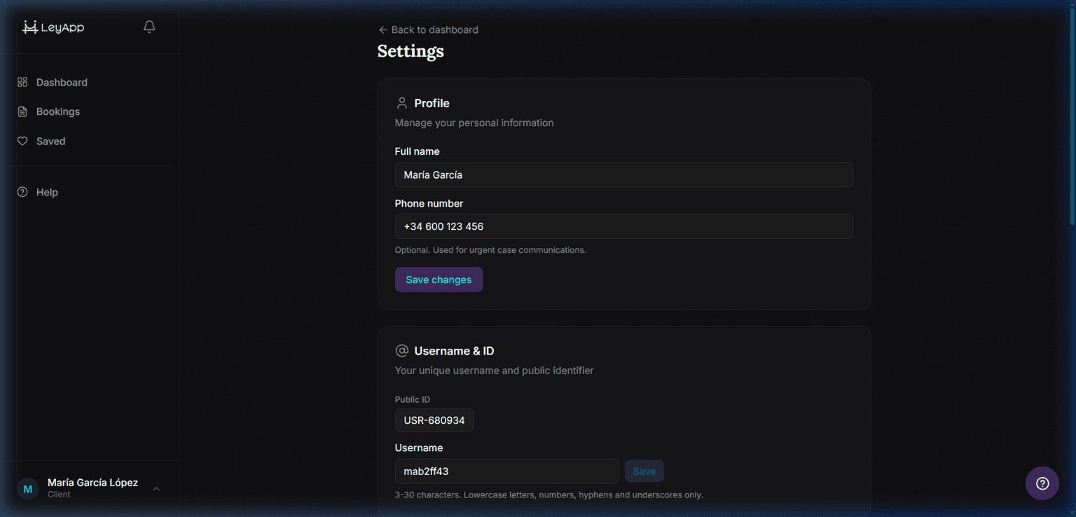 Settings page screenshot