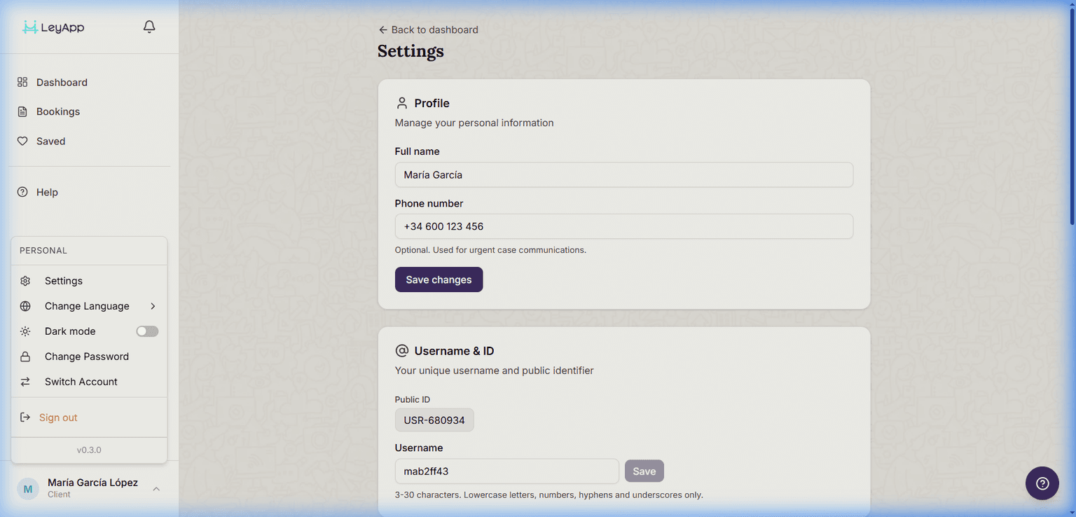Settings page screenshot